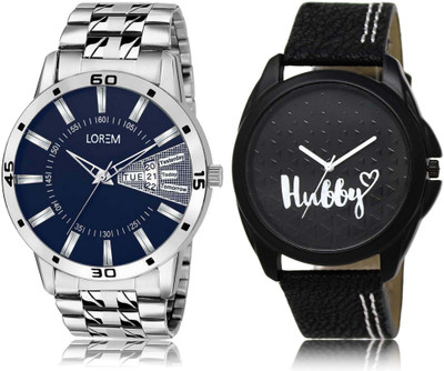 

LOREM SR-31-102 Attractive Black & Blue Round Boy's Leather & Metal Bracelet Watch - For Men