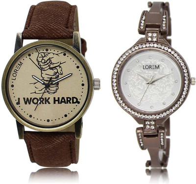 

LOREM OM-29-236 Designer Silver & Grey Round Boy's & Girl's Metal Bracelet & Leather Watch - For Men & Women