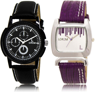 

LOREM SR-13-207 Attractive White & Black Round Boy's & Girl's Leather Watch - For Men & Women