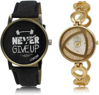 

LOREM SR-27-239 Attractive Silver & Black Round Boy's & Girl's Metal Bracelet & Leather Watch - For Men & Women
