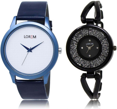

LOREM SR-33-211 Attractive Black & White Round Boy's & Girl's Metal Bracelet & Leather Watch - For Men & Women