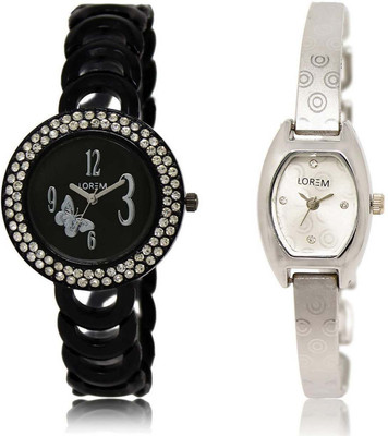 

LOREM SR-201-219 Attractive Silver & Black Contemporary & Round Girl's Metal Bracelet Watch - For Women