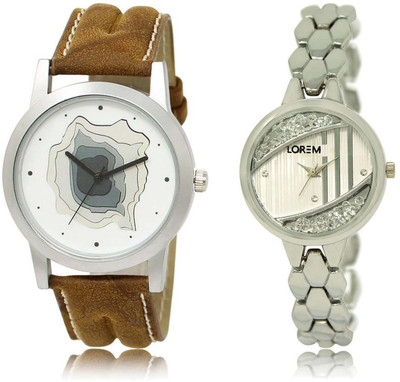 

LOREM SR-9-223 Attractive Silver & White Round Boy's & Girl's Metal Bracelet & Leather Watch - For Men & Women