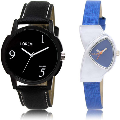 

LOREM SR-6-208 Attractive Blue & Black Triangle & Round Boy's & Girl's Leather Watch - For Men & Women