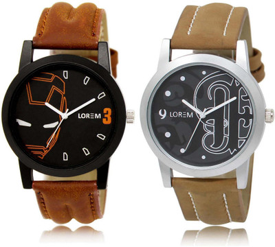 

LOREM OM-4-14 Designer Black Round Boy's Leather Watch - For Men