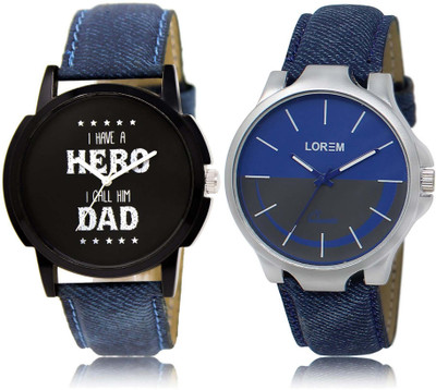 

LOREM SR-7-24 Attractive Blue & Black Round Boy's Leather Watch - For Men