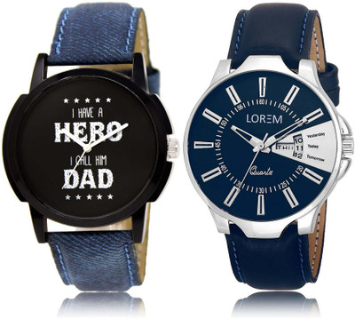 

LOREM SR-7-23 Attractive Silver & Black Round Boy's Leather Watch - For Men