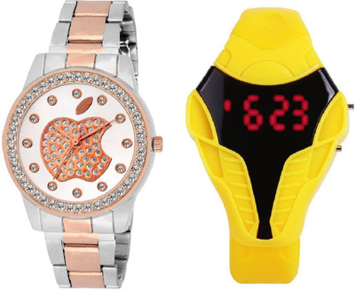 

COSMIC Dual Tone Diamond Studded Iconic Apple Design Watch With A-8764 Yellow Power Ranger Cobra Design Fancy And Stylish Kids Watch - For Boys & Girls