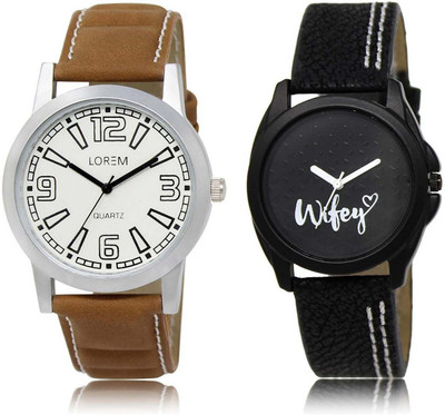 

LOREM SR-15-234 Attractive Black & White Round Boy's & Girl's Leather Watch - For Men & Women