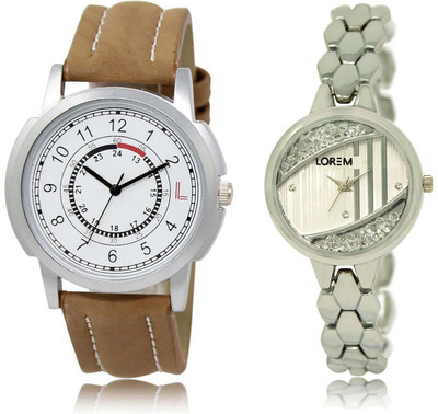 

LOREM SR-17-223 Attractive Silver & White Round Boy's & Girl's Metal Bracelet & Leather Watch - For Men & Women