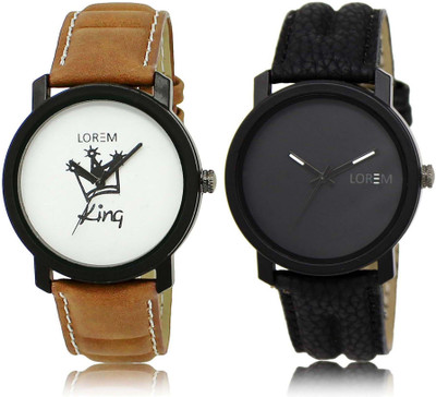 

LOREM SR-18-21 Attractive Black & White Round Boy's Leather Watch - For Men