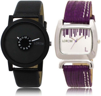 

LOREM SR-25-207 Attractive White & Black Round Boy's & Girl's Leather Watch - For Men & Women