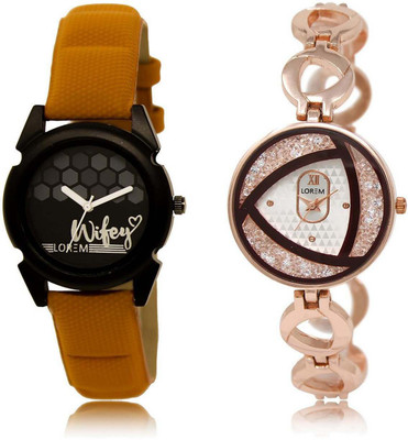 

LOREM SR-235-238 Attractive Silver & Black Round Girl's Metal Bracelet & Leather Watch - For Women