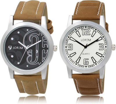

LOREM SR-14-15 Attractive White & Black Round Boy's Leather Watch - For Men