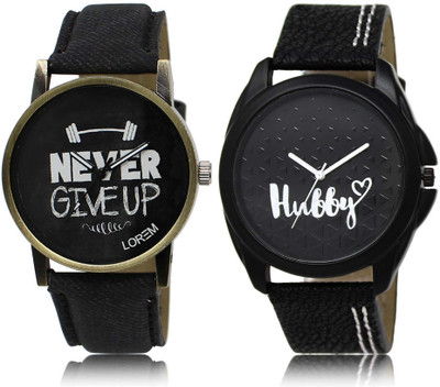 

LOREM SR-27-31 Attractive Black Round Boy's Leather Watch - For Men