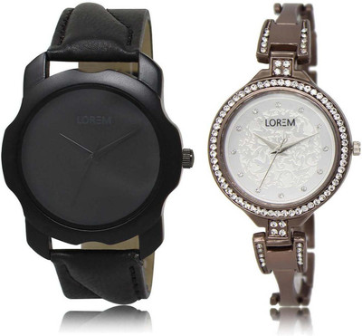 

LOREM SR-22-236 Attractive Silver & Black Round Boy's & Girl's Metal Bracelet & Leather Watch - For Men & Women