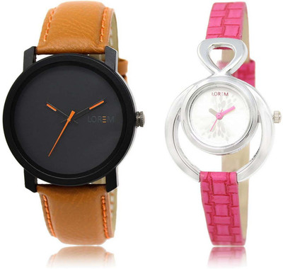 

LOREM OM-20-205 Designer Silver & Black Round Boy's & Girl's Leather Watch - For Men & Women