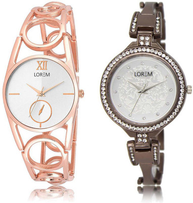 

LOREM SR-213-236 Attractive White Round Girl's Metal Bracelet Watch - For Women