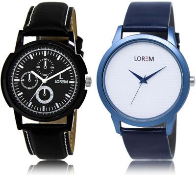 

LOREM SR-13-33 Attractive White & Black Round Boy's Leather Watch - For Men