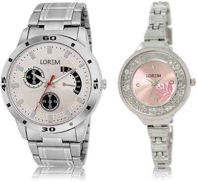 

LOREM SR-101-226 Attractive Pink & Silver Round Boy's & Girl's Metal Bracelet Watch - For Men & Women