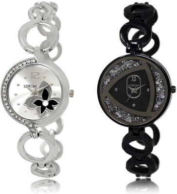 

LOREM OM-231-237 Designer White Round Girl's Metal Bracelet Watch - For Women