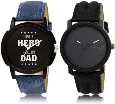 LOREM SR-7-21 Attractive Black Round Boy's Leather Watch - For Men