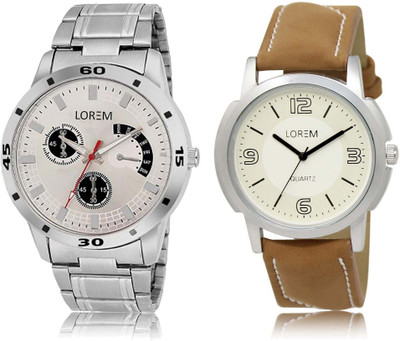 

LOREM SR-16-101 Attractive White & Silver Round Boy's Leather & Metal Bracelet Watch - For Men