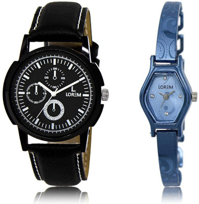 

LOREM SR-13-218 Attractive Blue & Black Contemporary & Round Boy's & Girl's Metal Bracelet & Leather Watch - For Men & Women