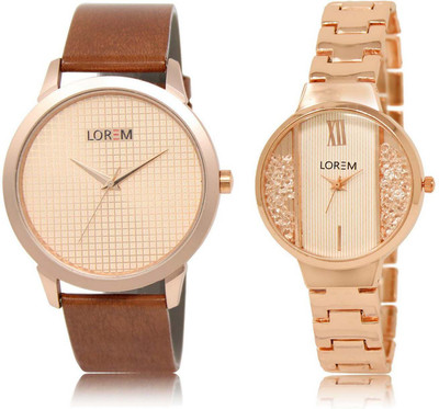 

LOREM SR-34-217 Attractive White & Rose Gold Round Boy's & Girl's Metal Bracelet & Leather Watch - For Men & Women