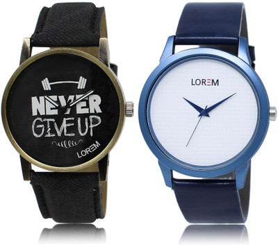

LOREM SR-27-33 Attractive White & Black Round Boy's Leather Watch - For Men
