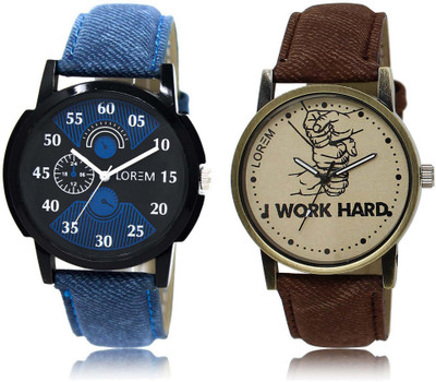 

LOREM SR-2-29 Attractive Grey & Black Round Boy's Leather Watch - For Men