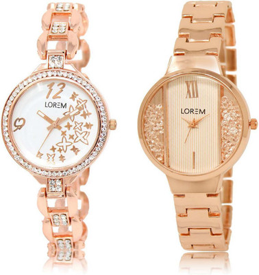 

LOREM SR-210-217 Attractive White Round Girl's Metal Bracelet Watch - For Women