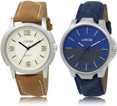 

LOREM SR-16-24 Attractive Blue & White Round Boy's Leather Watch - For Men