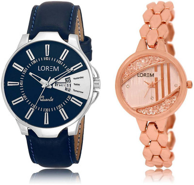 

LOREM OM-23-222 Designer Rose Gold & Blue Round Boy's & Girl's Metal Bracelet & Leather Watch - For Men & Women