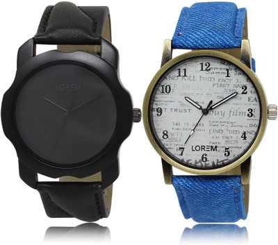

LOREM SR-22-28 Attractive White & Black Round Boy's Leather Watch - For Men