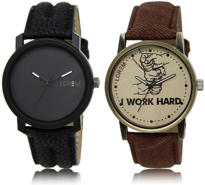 

LOREM SR-21-29 Attractive Grey & Black Round Boy's Leather Watch - For Men