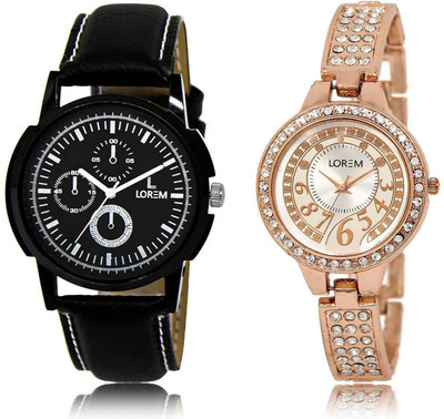 

LOREM OM-13-216 Designer Silver & Black Round Boy's & Girl's Metal Bracelet & Leather Watch - For Men & Women