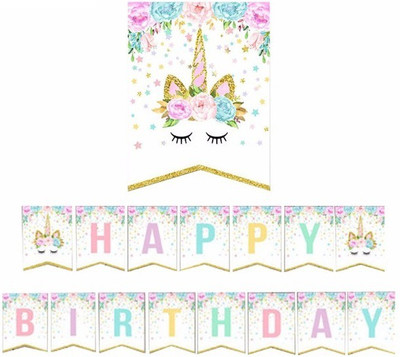 

Theme My Party Happy Birthday Bunting Banner Rainbow Unicorn Themed Party Banner(10 ft, Pack of 1)