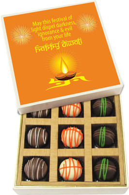 

Chocholik Diwali Gifts -May This Festival Of Light Dispel Darkness - Dark, Milk, White Chocolate Truffles - 9pc Truffles(135 g)