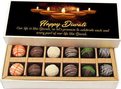

Chocholik Diwali Sweets - Our Life Is Like Diwali, So Let’s Promise To - White, Dark, Milk Chocolate Truffles - 12pc Truffles(180 g)