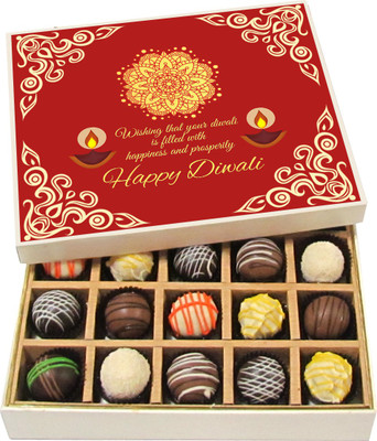 

Chocholik Diwali Gifts -Wishing That Your Diwali Is Filled With Happiness - Dark, Milk, White Chocolate Truffles - 20pc Truffles(300 g)