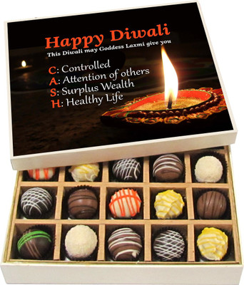 

Chocholik Diwali Gifts -This Diwali May Goddess Laxmi Give You Cash - Dark, Milk, White Chocolate Truffles - 20pc Truffles(300 g)