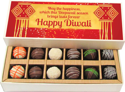 

Chocholik Diwali Gifts -May The Happiness, Which This Deepavli Season - Dark, Milk, White Chocolate Truffles - 12pc Truffles(180 g)