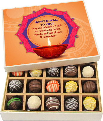 

Chocholik Diwali Sweets - May You Celebrate It Well. surrounded By Family - White, Dark, Milk Chocolate Truffles - 20pc Truffles(300 g)