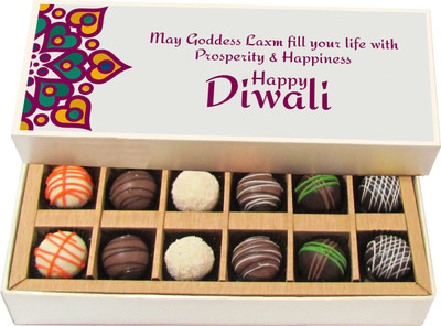 

Chocholik Diwali Gifts -May Goddess Laxmi Fill Your Life With Prosperity - Dark, Milk, White Chocolate Truffles - 12pc Truffles(180 g)