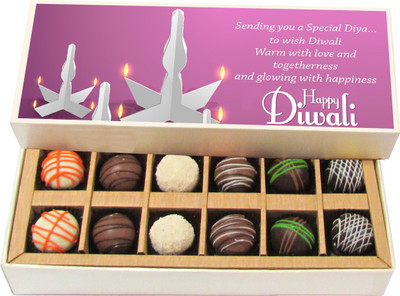 

Chocholik Diwali Gifts - Sending You A Special Diya... - White, Dark, Milk Chocolate Truffles - 12pc Truffles(180 g)