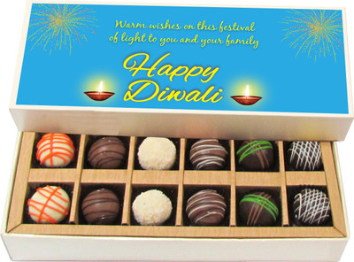 

Chocholik Diwali Gifts - Warm Wishes On This Festival Of Light To You And Your Family - White, Dark, Milk Chocolate Truffles - 12pc Truffles(180 g)