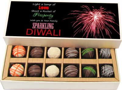 

Chocholik Diwali Gifts - Light A Lamp Of Love - White, Dark, Milk Chocolate Truffles - 12pc Truffles(180 g)