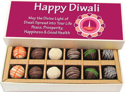 

Chocholik Diwali Gifts - Peace, Prosperity, Happiness & Good Health - White, Dark, Milk Chocolate Truffles - 12pc Truffles(180 g)
