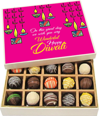 

Chocholik Diwali Gifts -On This Great Day We Wish You Very Wonderful Diwali - Dark, Milk, White Chocolate Truffles - 20pc Truffles(300 g)